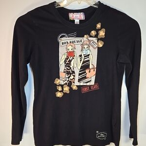 Koi Limited Edition Embroidered And Graphic Print Design Black Long Sleeve Shirt